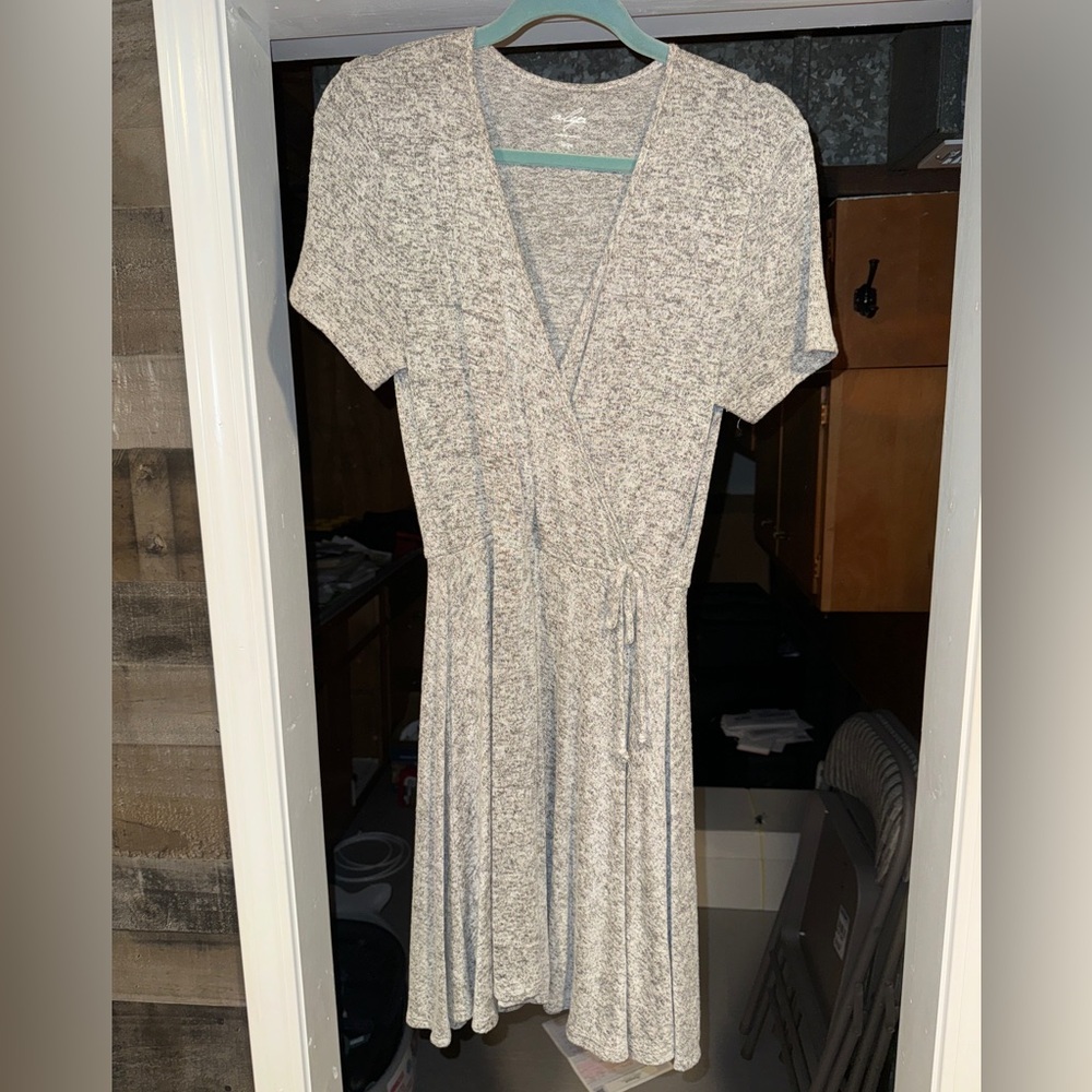 Alya Short Sleeve Fit and Flare Gray Sweater Dress